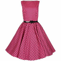 1950s robe rose à pois noirs